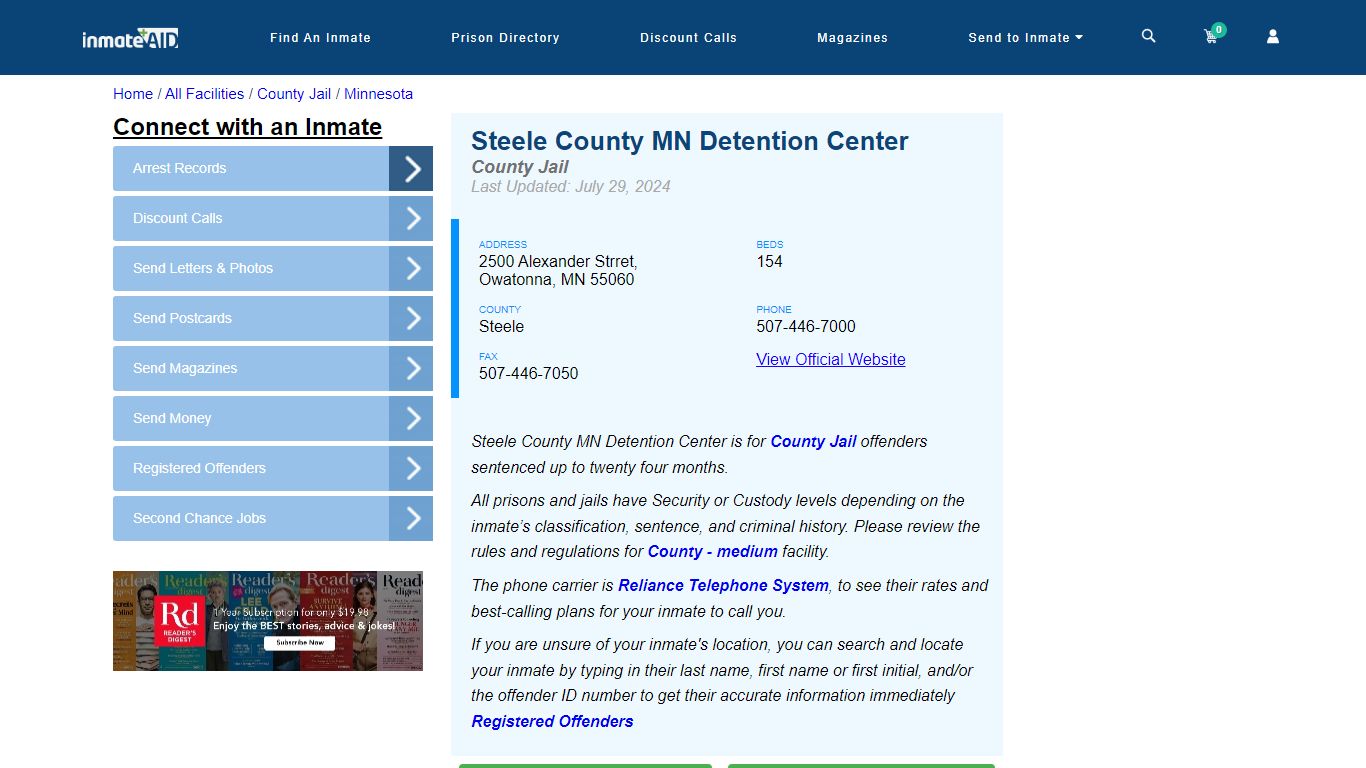 Steele County MN Detention Center - Inmate Locator